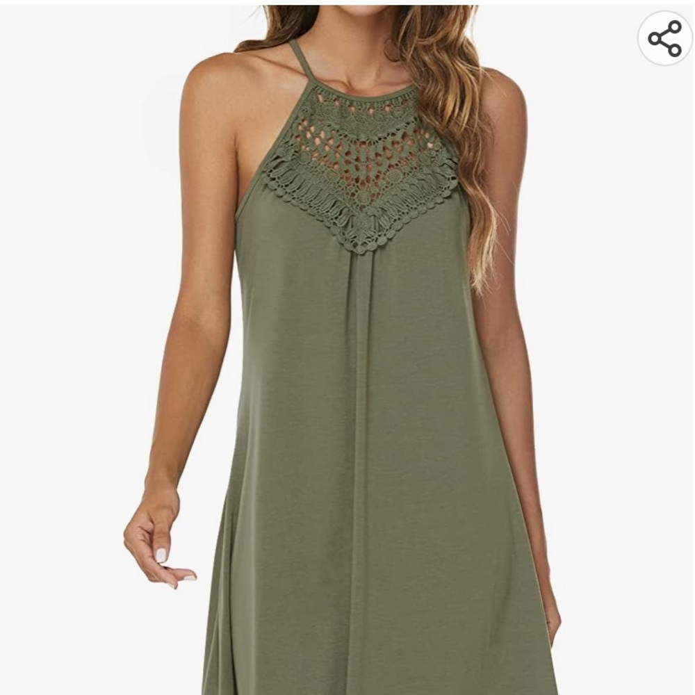 Sweetnight Womens Summer Sleeveless Halter Neck Lace Swing Tunic Tank Dress